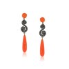 KESSARIS Coral & Black Diamond Dangle Earrings SKE111789