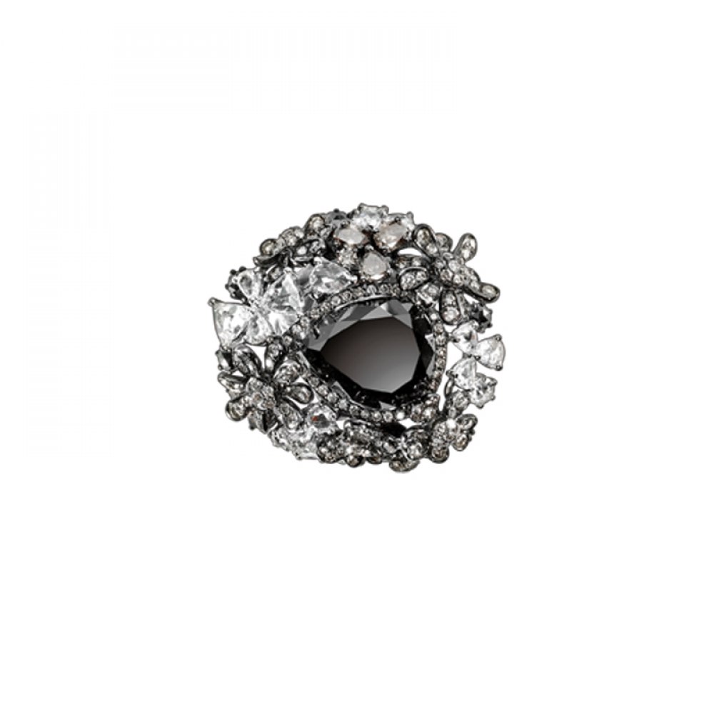 KESSARIS Floral Black Diamond Ring DAE92969