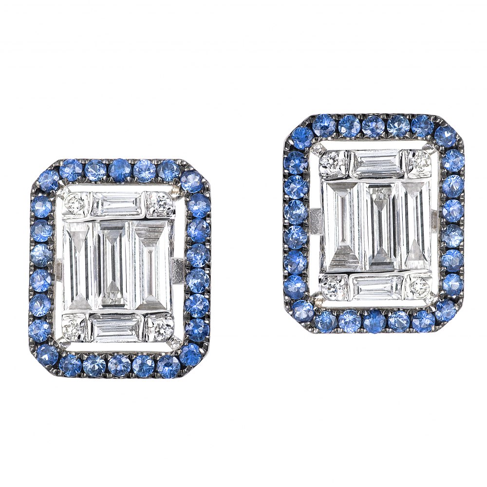 KESSARIS Diamond & Sapphire Cluster Emerald Earrings SKE172697