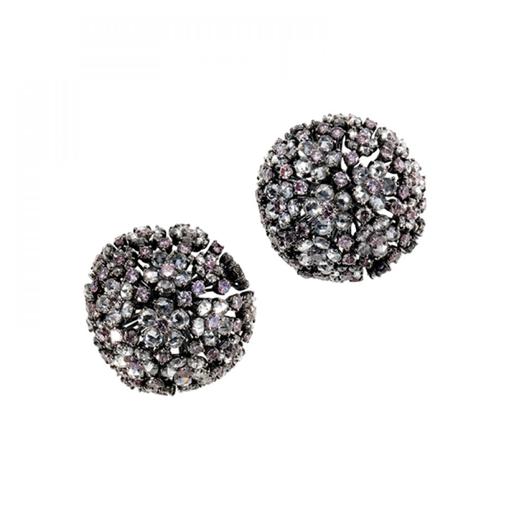 KESSARIS White & Pink Diamond Floral Clip On Earrings SKE81387
