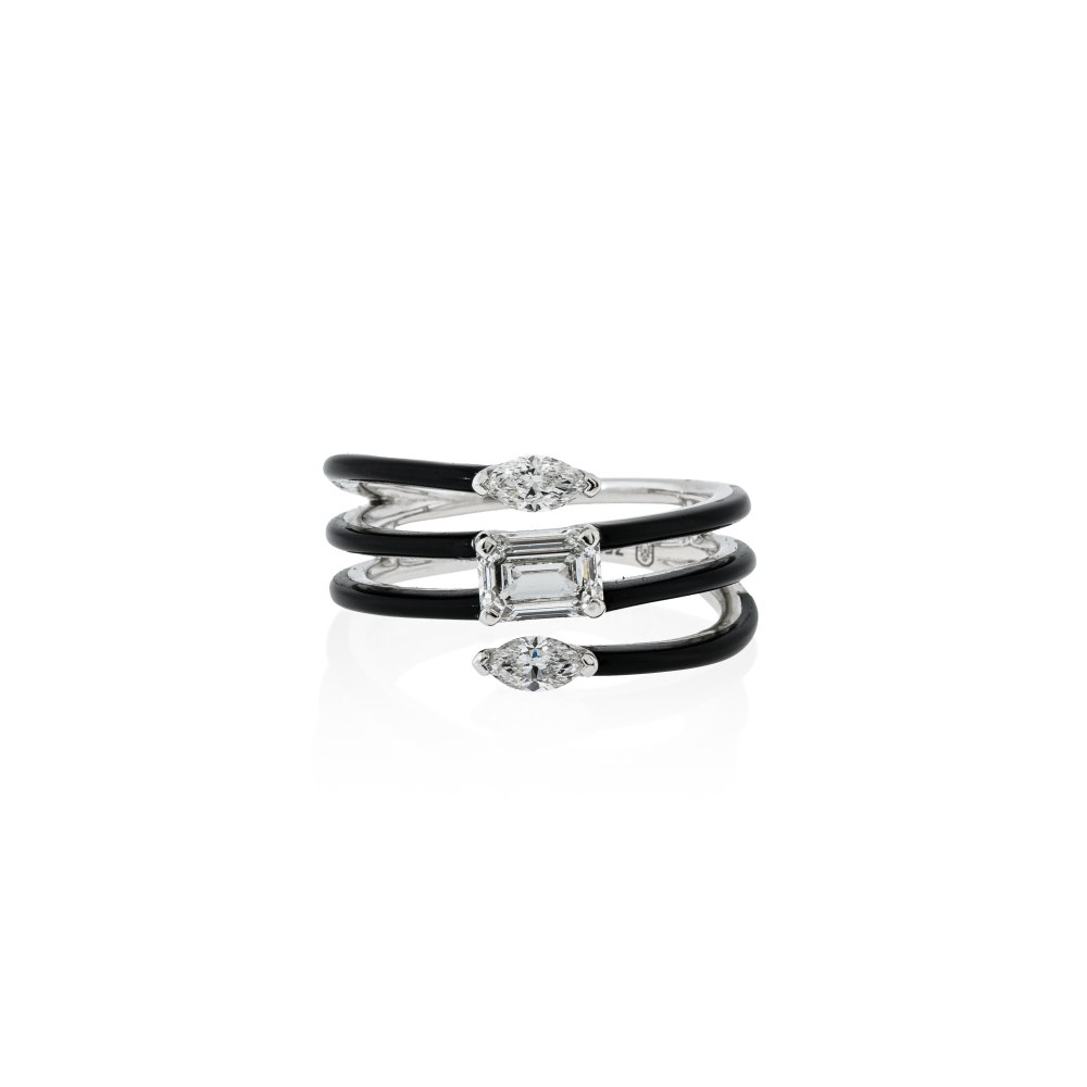 ETHO MARIA Black Ceramic & Diamond Contemporary Ring DAE182907