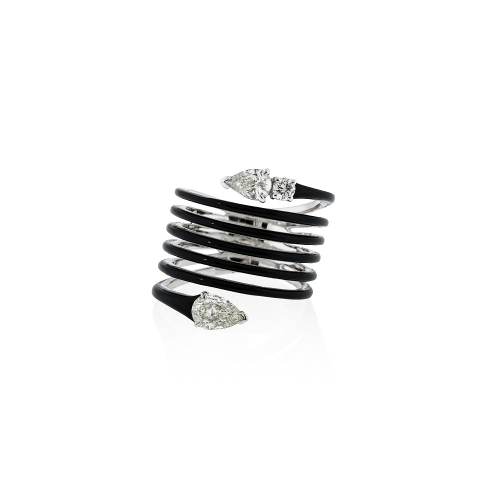 ETHO MARIA Black Ceramic & Diamond Statement Ring DAE182908