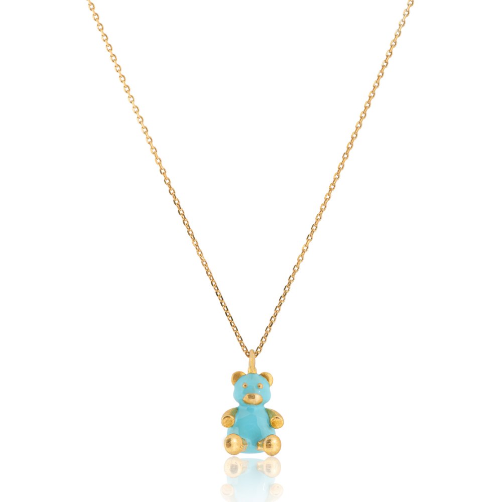 KESSARIS - Lucky Charm 2023 Light BlueTeddy Bear Silver Necklace