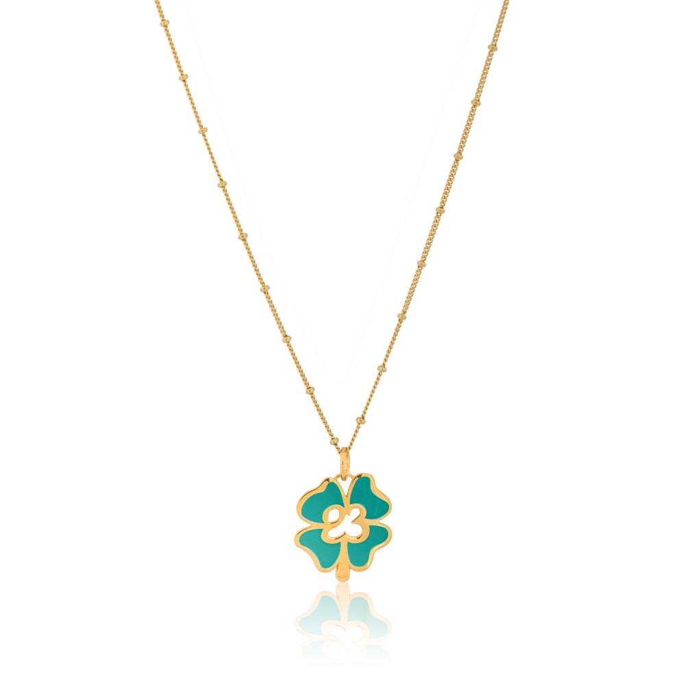 KESSARIS - Lucky Charm Mint 23 Four-Leaf Clover Silver Necklace