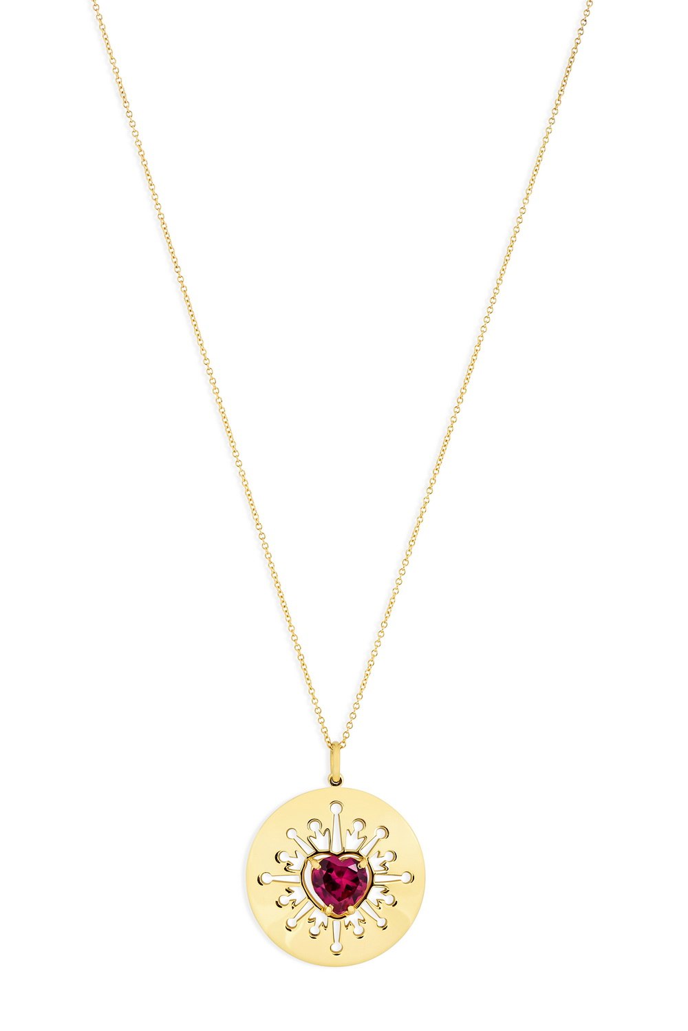 ANASTASIA KESSARIS Red Heart In Round Yellow Pendant Necklace with Ray Cut-Outs KOP180102