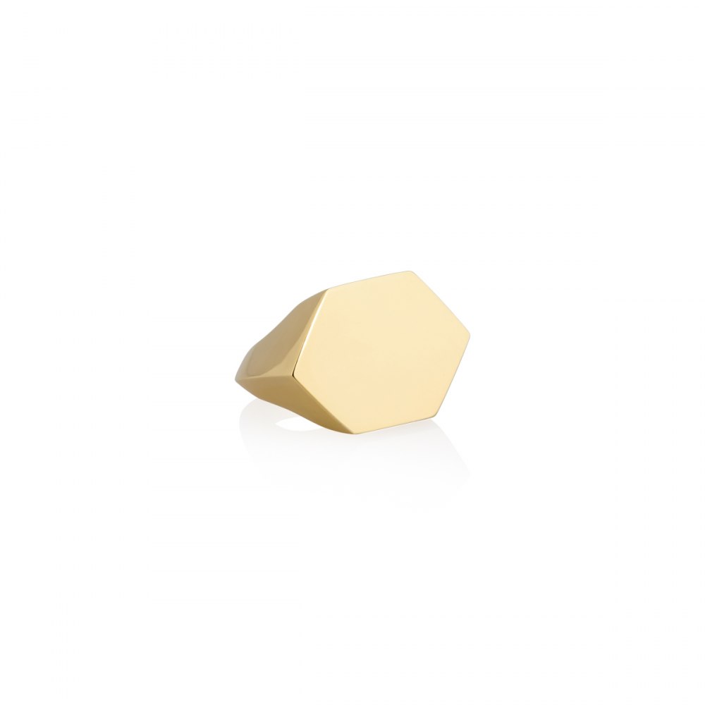KESSARIS Yellow Gold Hexagonal Parallel Motif Ring DAE32168