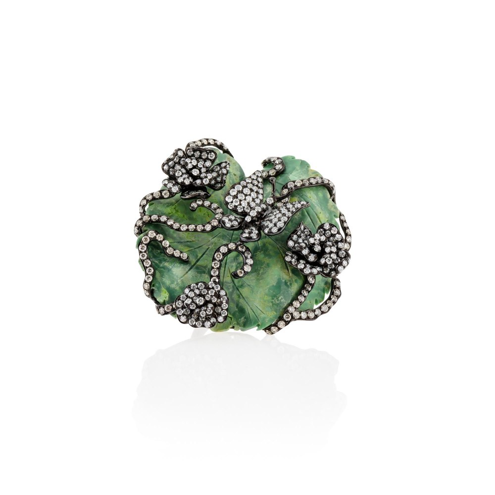 KESSARIS Floral Jade & Diamond Statement Ring DAP181107