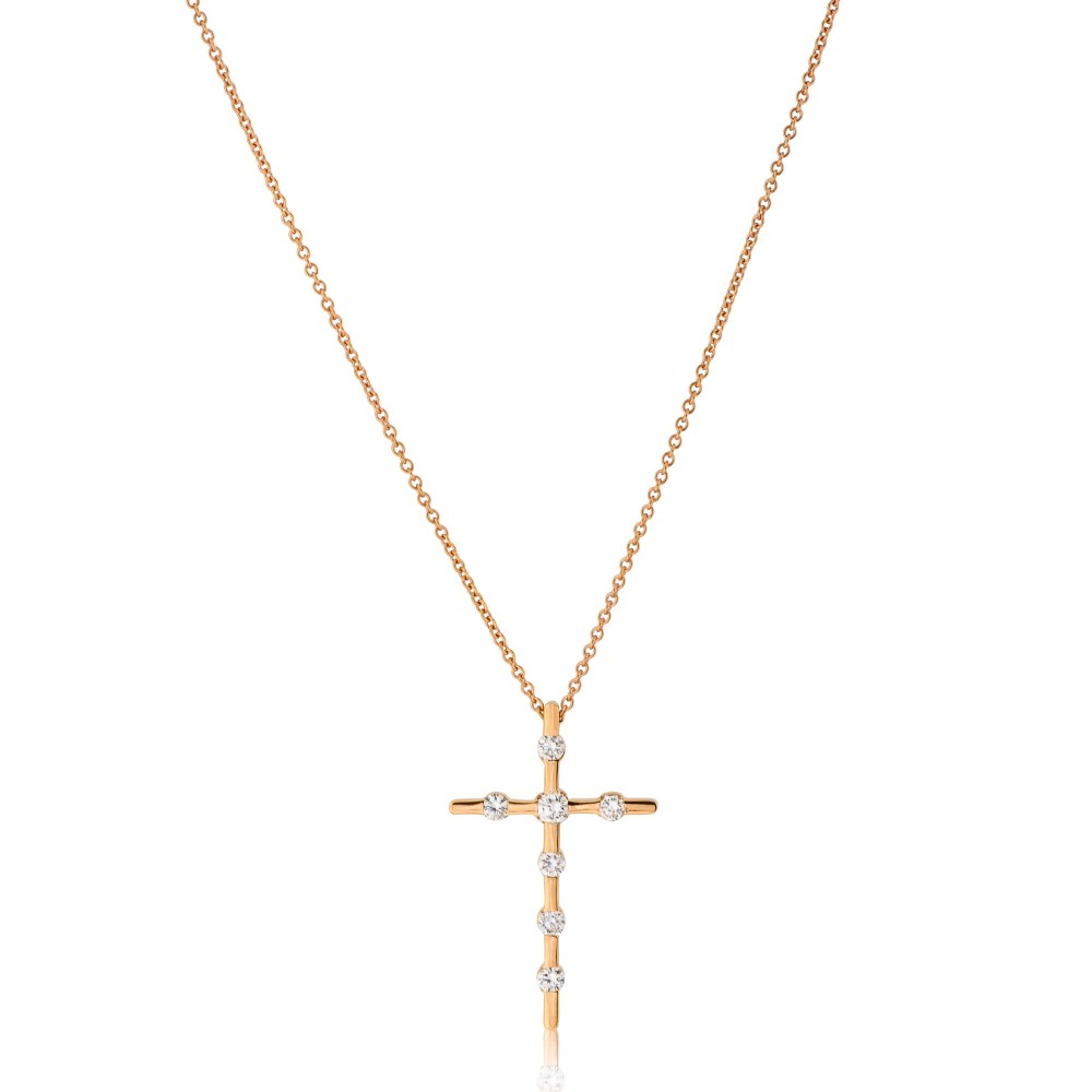 KESSARIS Rose Gold Diamond Cross Pendant KOE151312