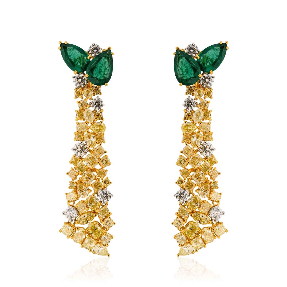 KESSARIS Emerald Yellow and White Diamond Earrings SKE181360