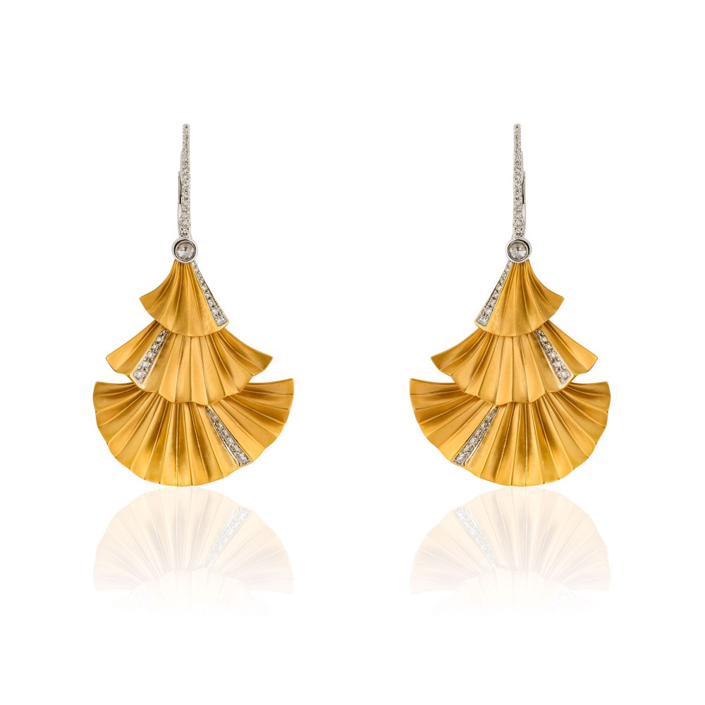 KESSARIS Gold Plisse Three Tier Earrings SKE180979