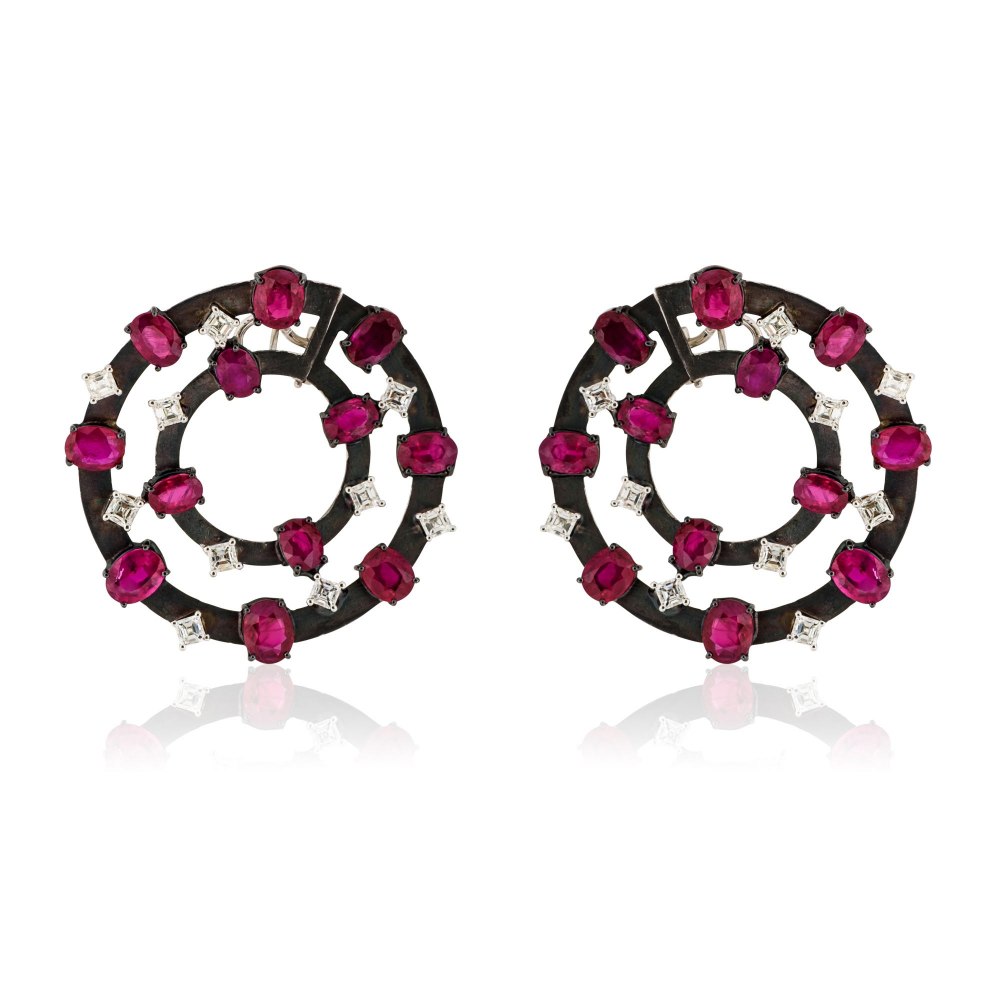 KESSARIS Ruby & Diamond Double Hoop Earrings SKP170775