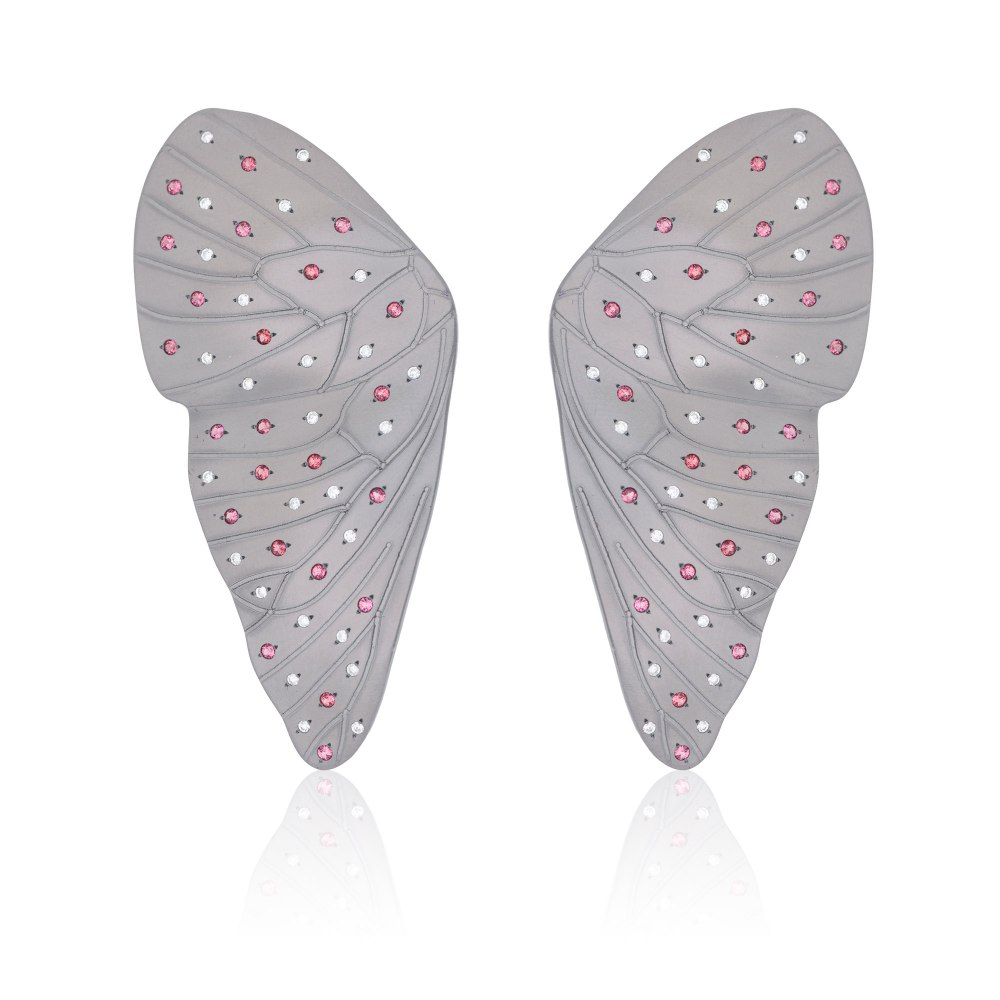 ANASTASIA KESSARIS Alas Grey Titanium Diamond Sapphire Earrings A.ER.AP0039