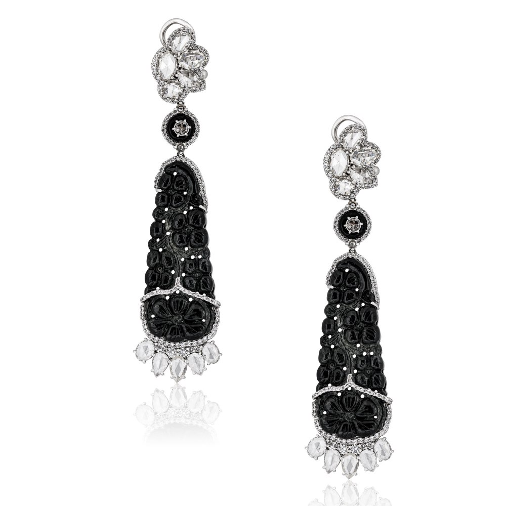 KESSARIS Black Jade & Diamond Chandelier Earrings SKP192796