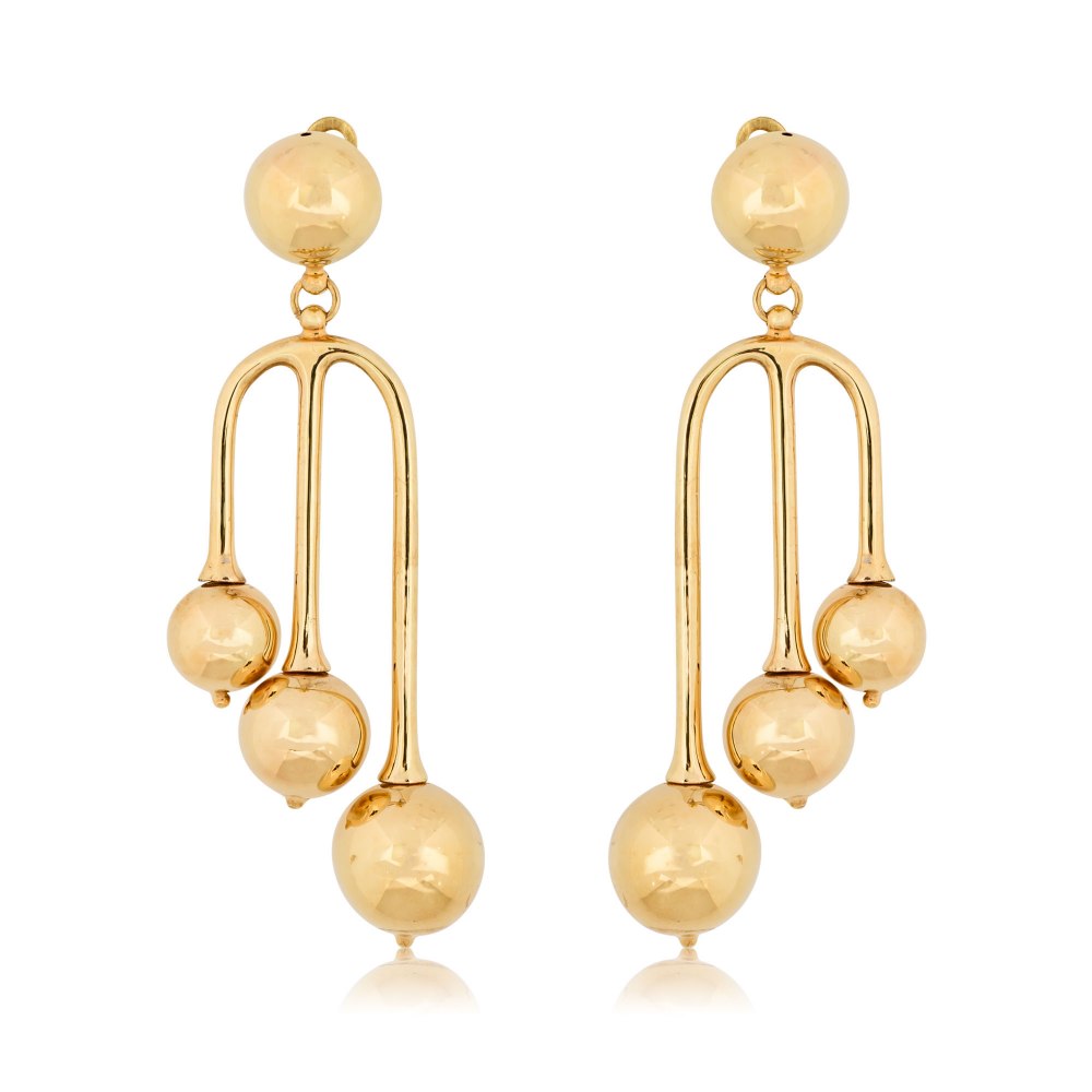 KESSARIS Hanging Yellow Gold Earrings with Balls SKE180681