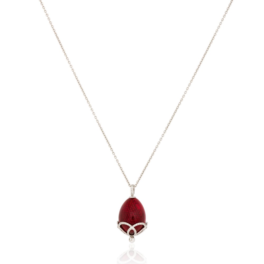 FABERGE Diamond Gold Red Egg Pendant Necklace KOP170644