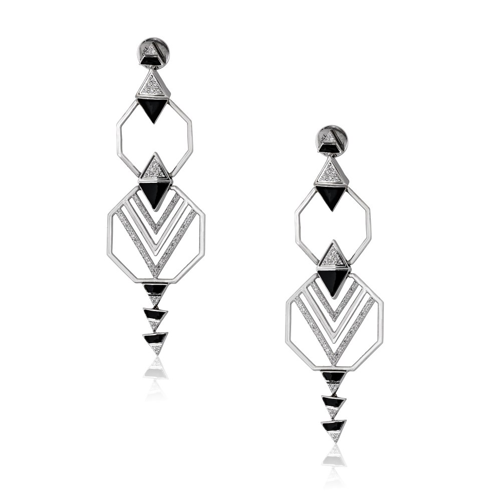 ALESSA JEWELRY Geometrical Enamel Diamond Earrings SKE200622