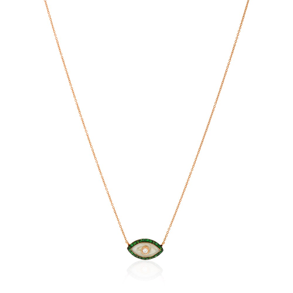 KESSARIS Green Evil Eye Diamond Pendant Necklace KOE191280