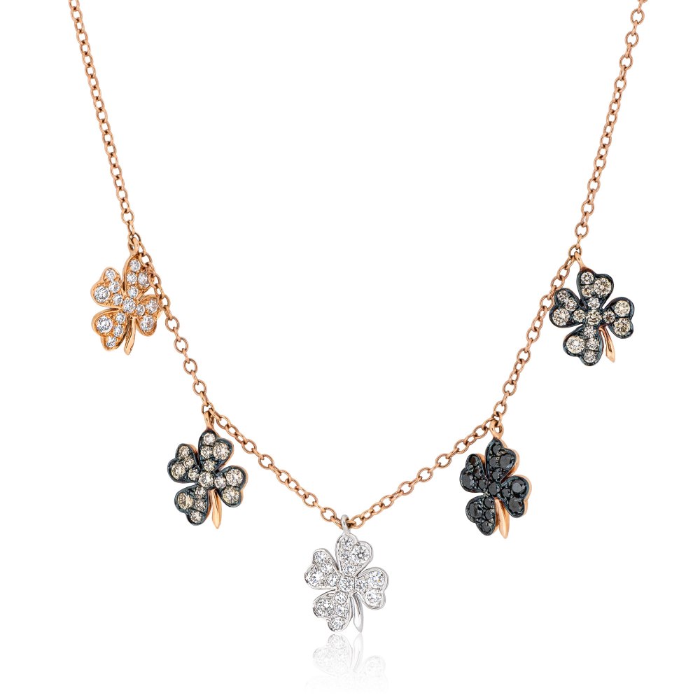 KESSARIS Multi Four-leaf Clover Charm Diamond Necklace KOE192548