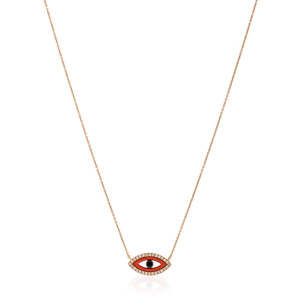 KESSARIS Red Evil Eye Diamond Pendant Necklace KOE181315