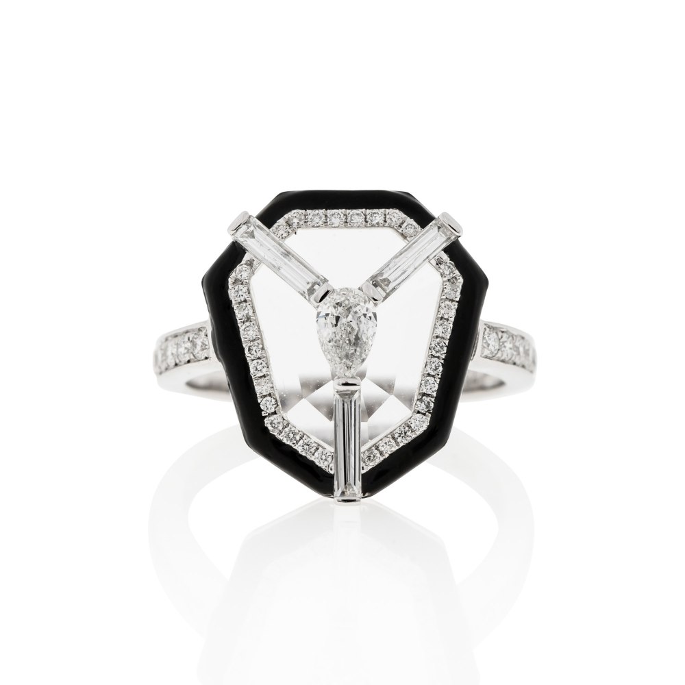 KESSARIS White Gold Diamond Enamel Ring DAE182455