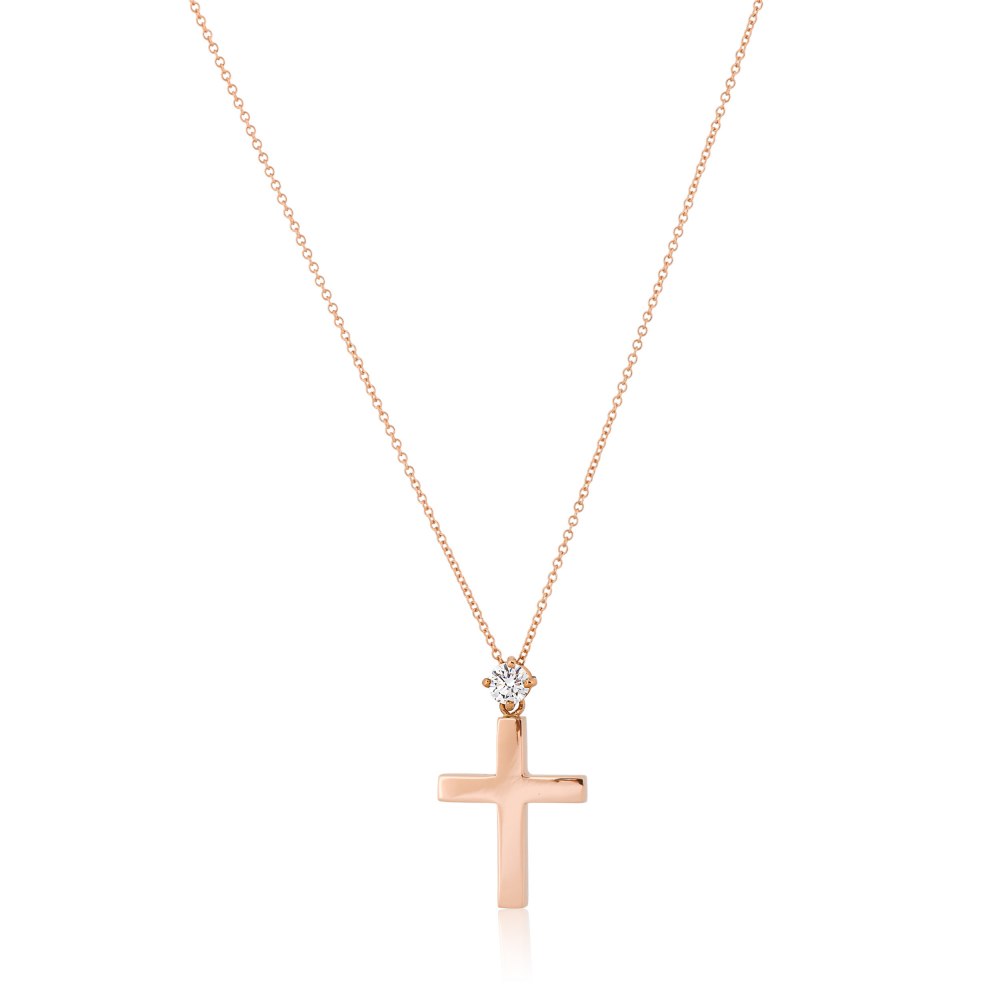 Kessaris-Rose Gold Diamond Cross Necklace