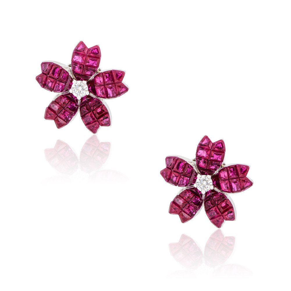 KESSARIS Ruby Flower Earrings SKE192894