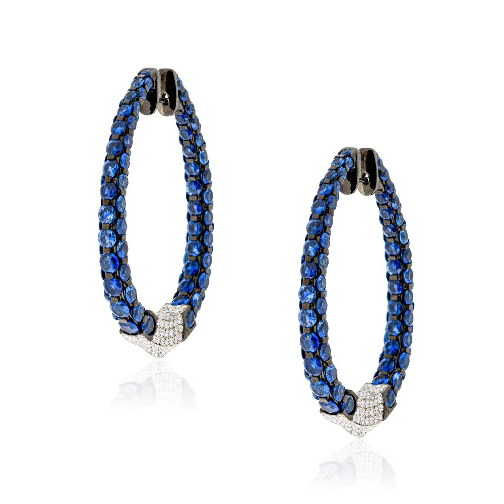 KESSARIS Sapphire & Diamond Celestial Hoop Earrings SKE191449