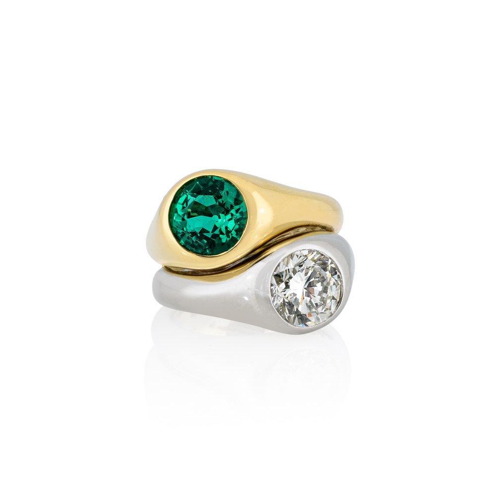 KESSARIS Yellow & White Gold Brilliant Diamond Emerald Ring M4327