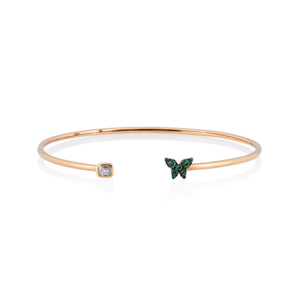 KESSARIS Butterfly Emerald Diamond Cuff Bracelet M4427