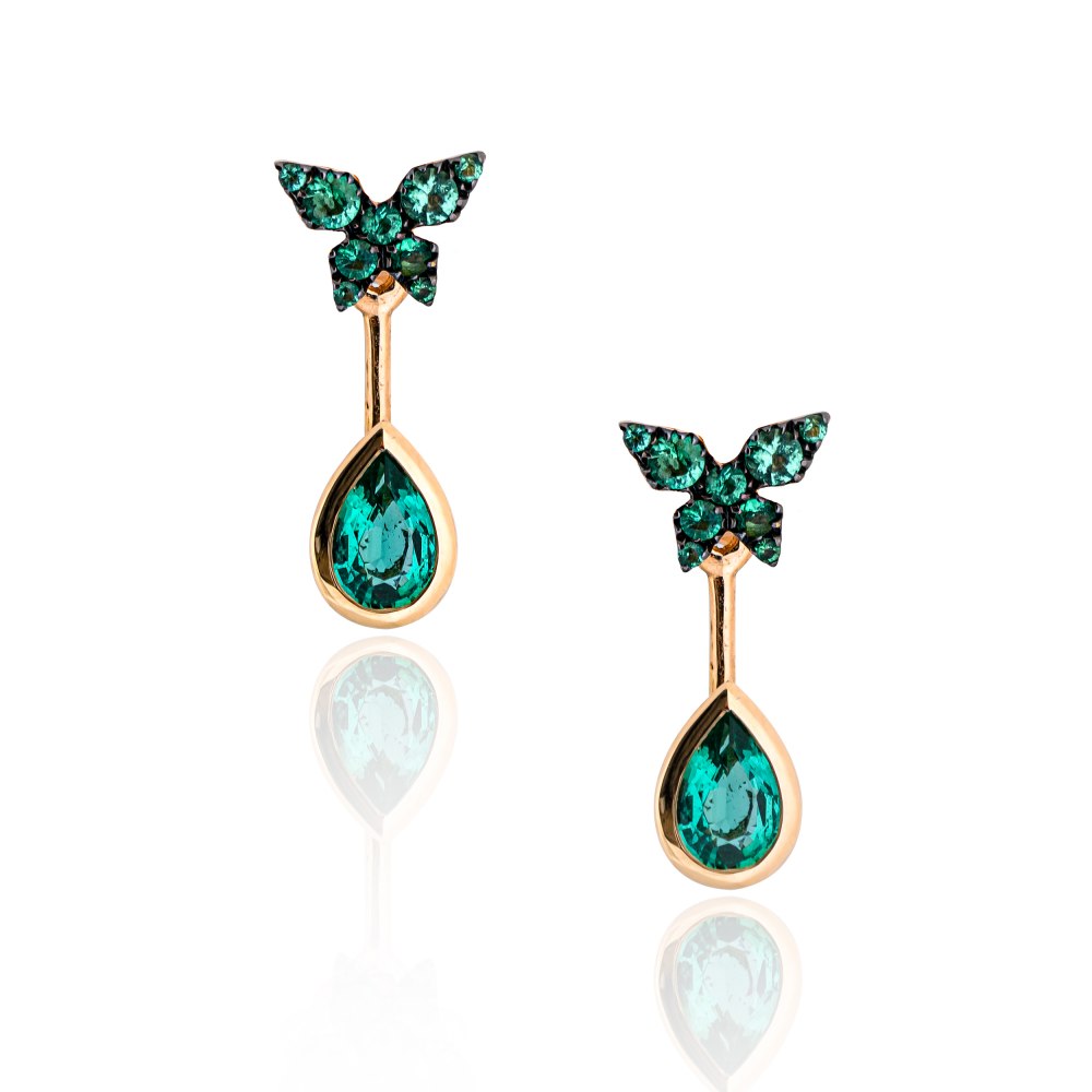 KESSARIS Butterfly Emerald Ear Jacket Earrings M4439