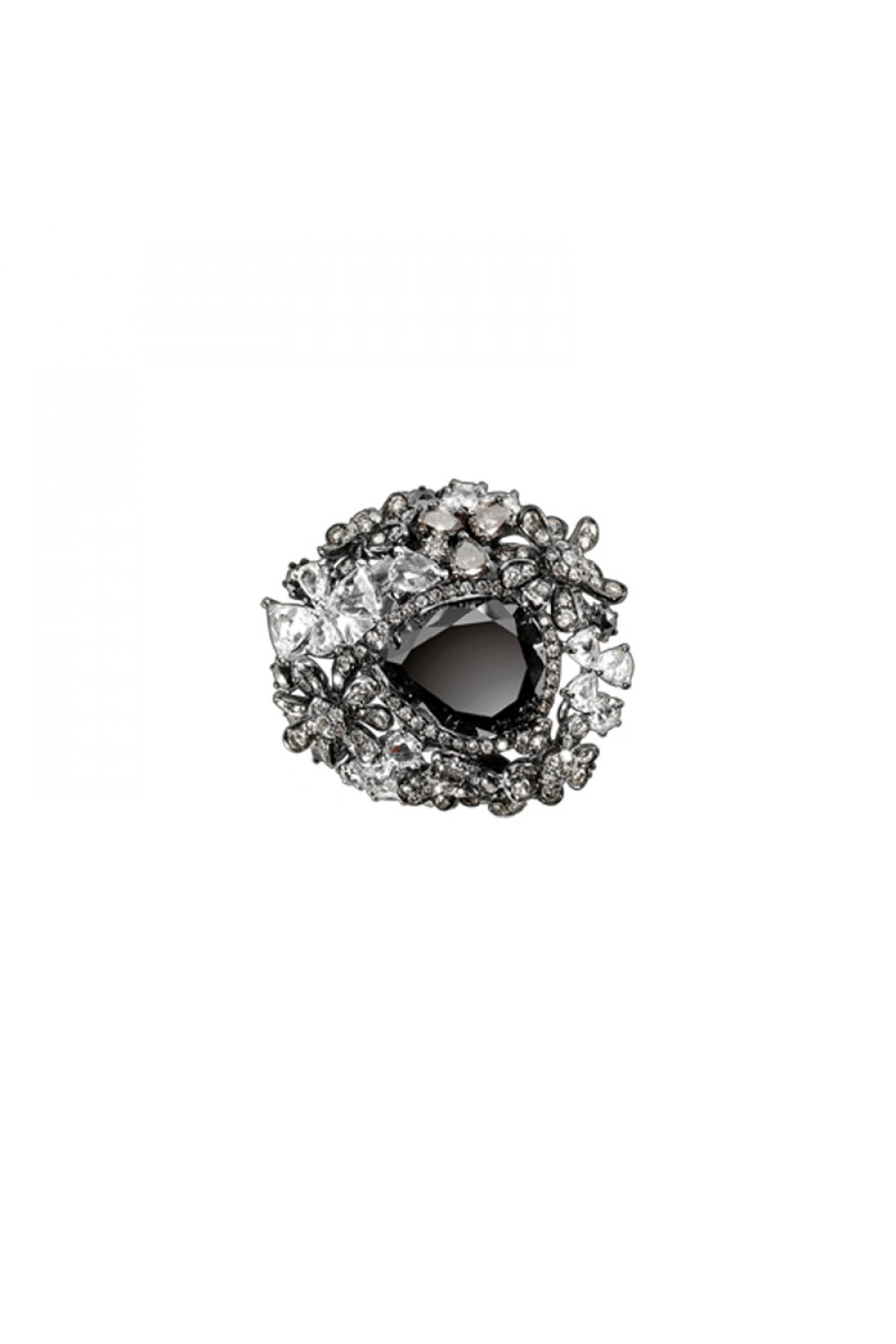 Floral Black Diamond Ring
