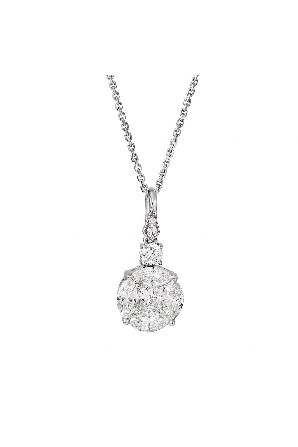 Diamond Cluster Round Pendant Necklace