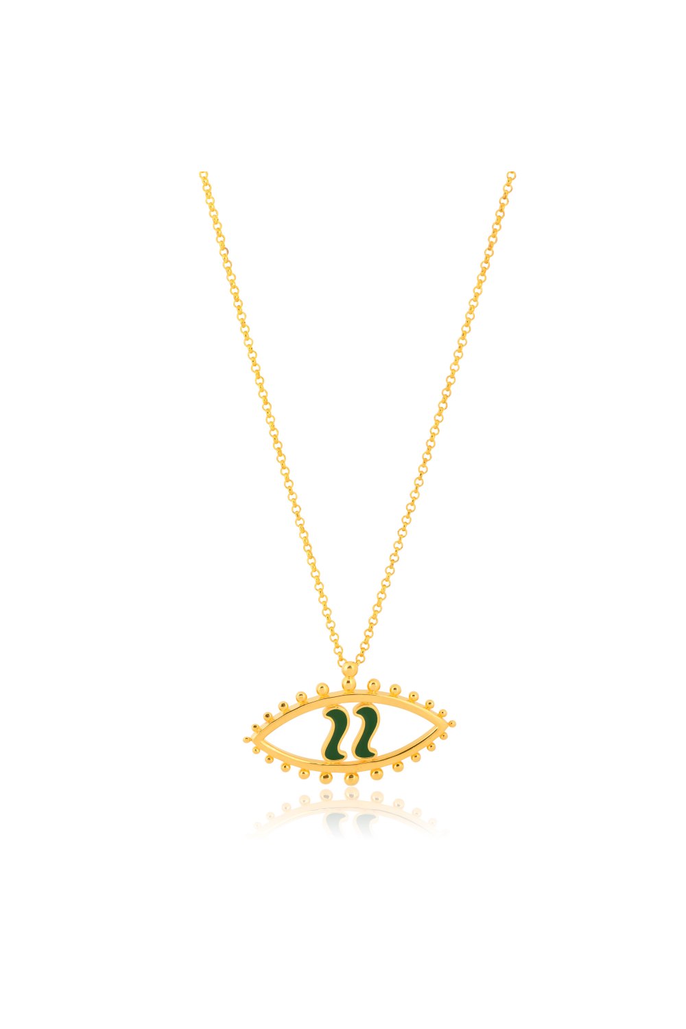 KESSARIS - Lucky Charm Evil Eye with Green 22 Necklace Gold Plated
