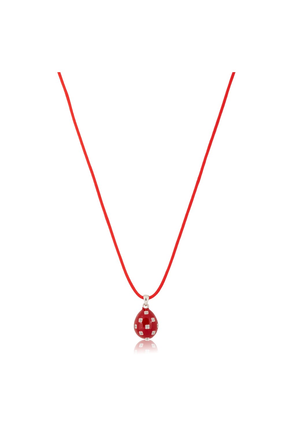 KESSARIS - Silver Red Enamel Egg Pendant Necklace