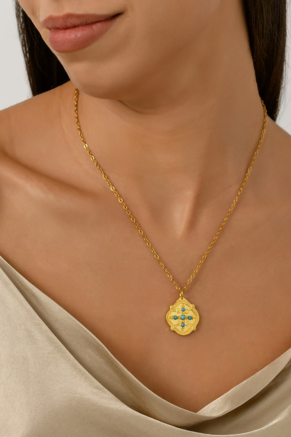 KESSARIS - Lucky Charm 2023 Turquoise Cross Silver Konstantinato Necklace