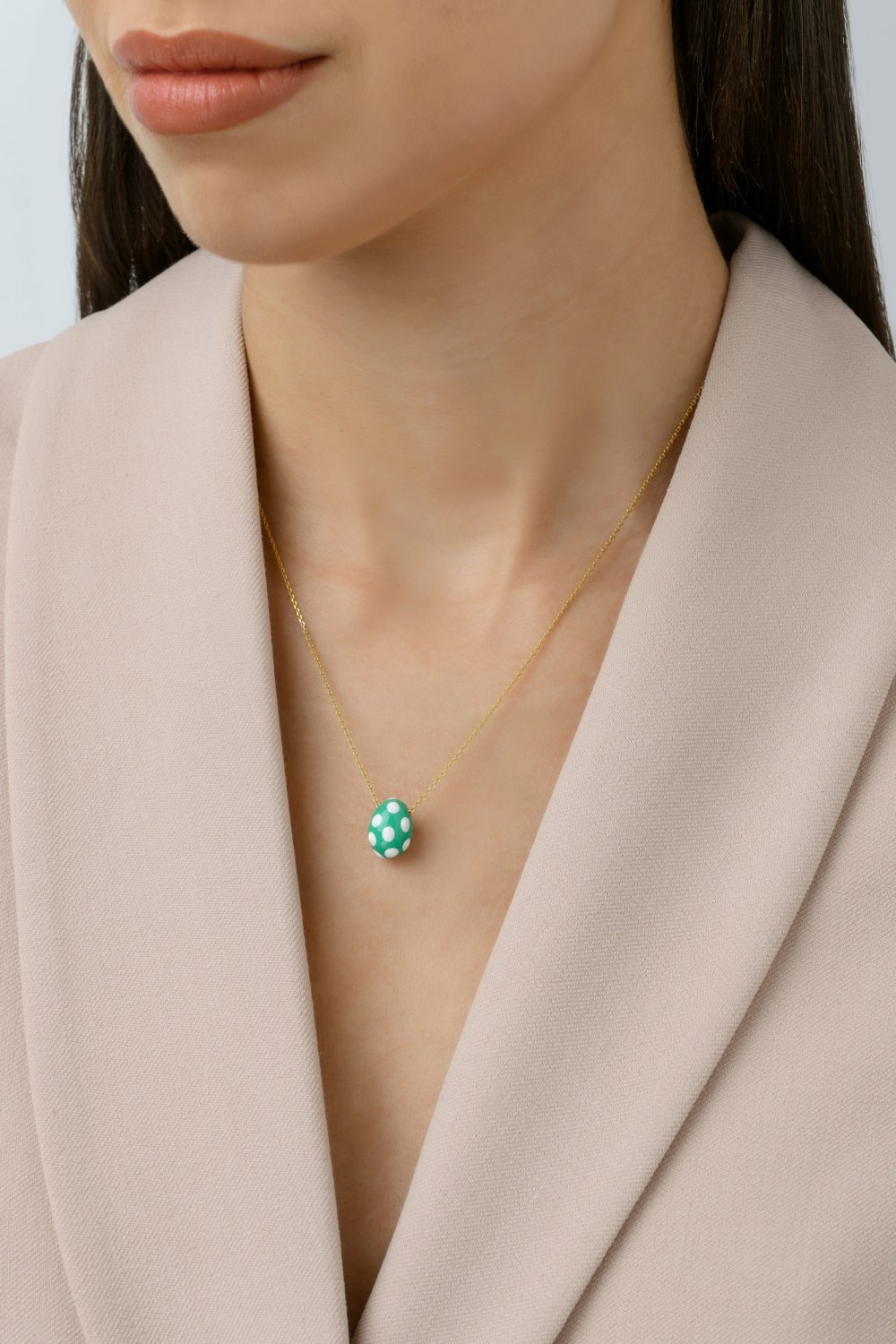 KESSARIS - Green Polka-Dot Easter Egg Pendant Necklace