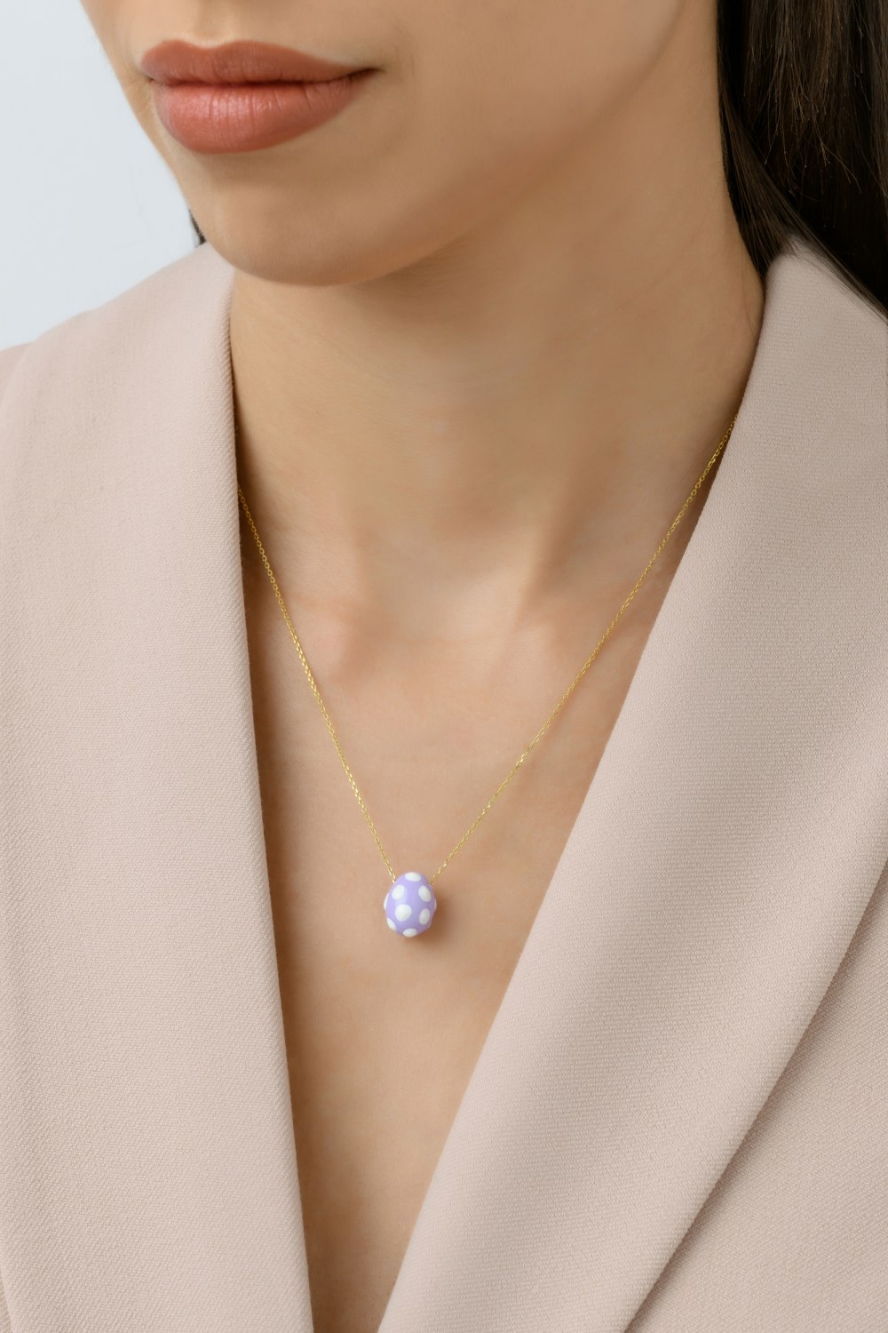 KESSARIS - Purple Polka-Dot Easter Egg Pendant Necklace