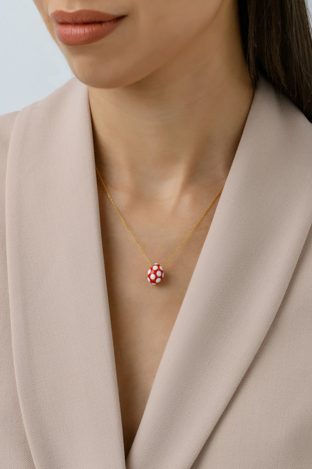 KESSARIS - Red Polka-Dot Easter Egg Pendant Necklace 