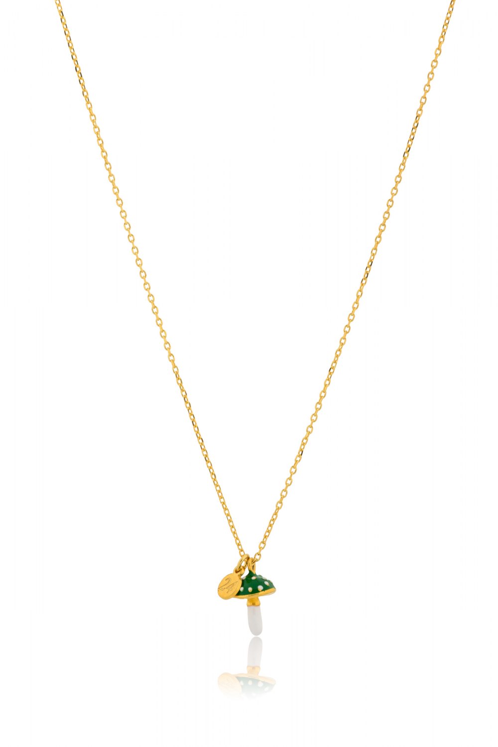 KESSARIS - Lucky Charm 24 Green Mushroom Silver Necklace
