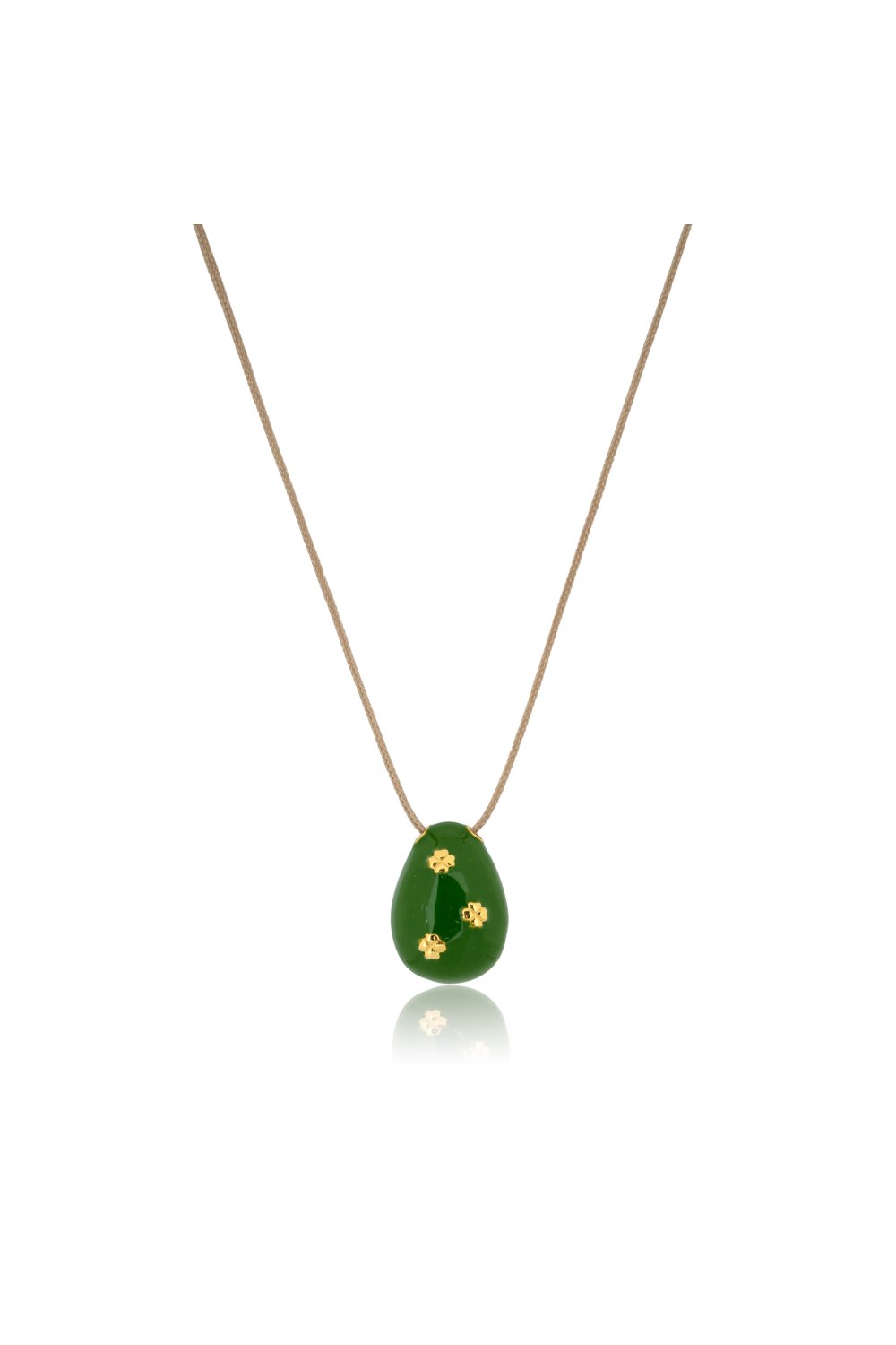 KESSARIS - Golden Four-Leaf Clovers Egg Pendant Necklace