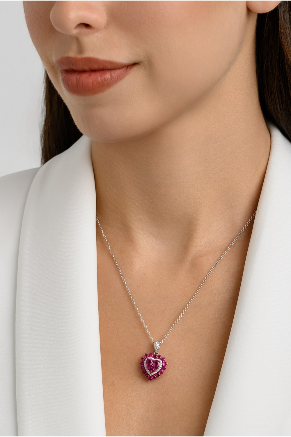 KESSARIS - Dazzling Ruby Heart Necklace