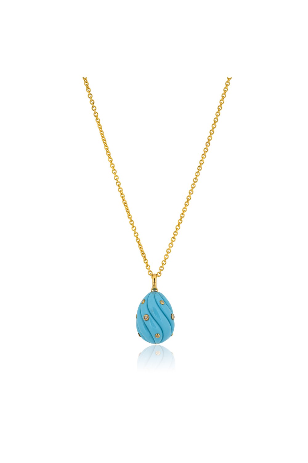 Sparkling Diamond Polka-Dot Turquoise Egg Pendant Necklace