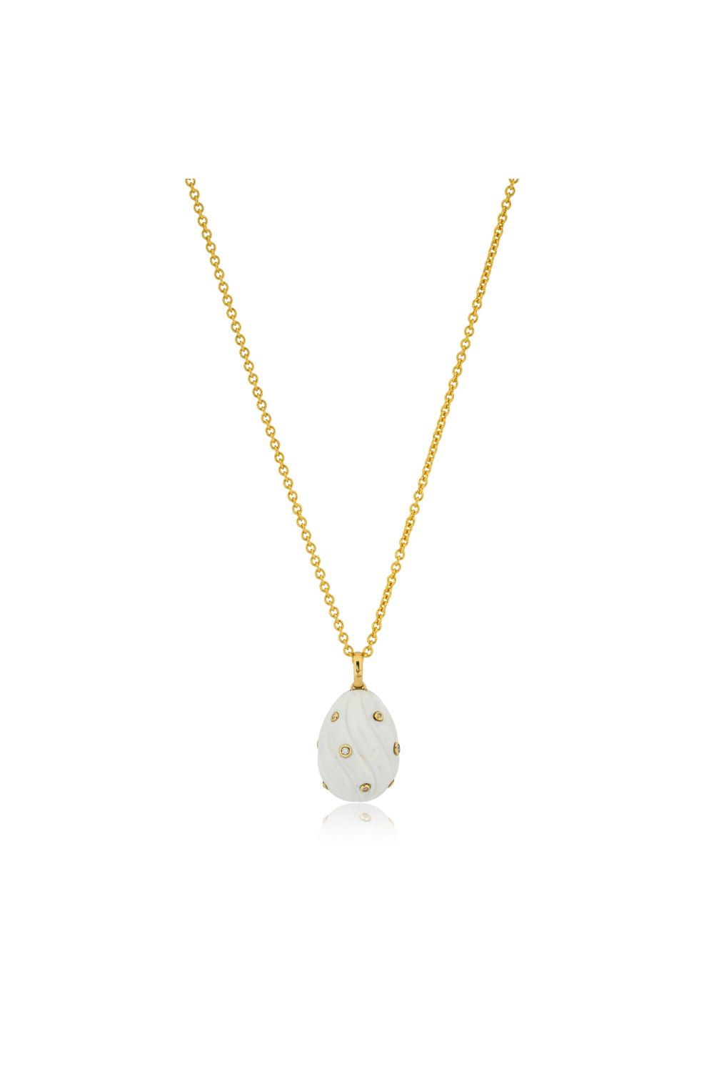 Sparkling Diamond Polka-Dot White Agate Egg Pendant Necklace