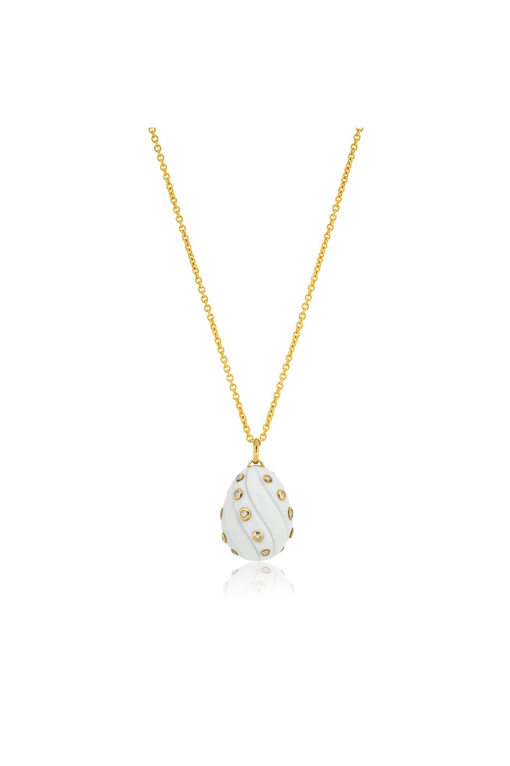 Dazzling Diamond Wave White Agate Egg Pendant Necklace