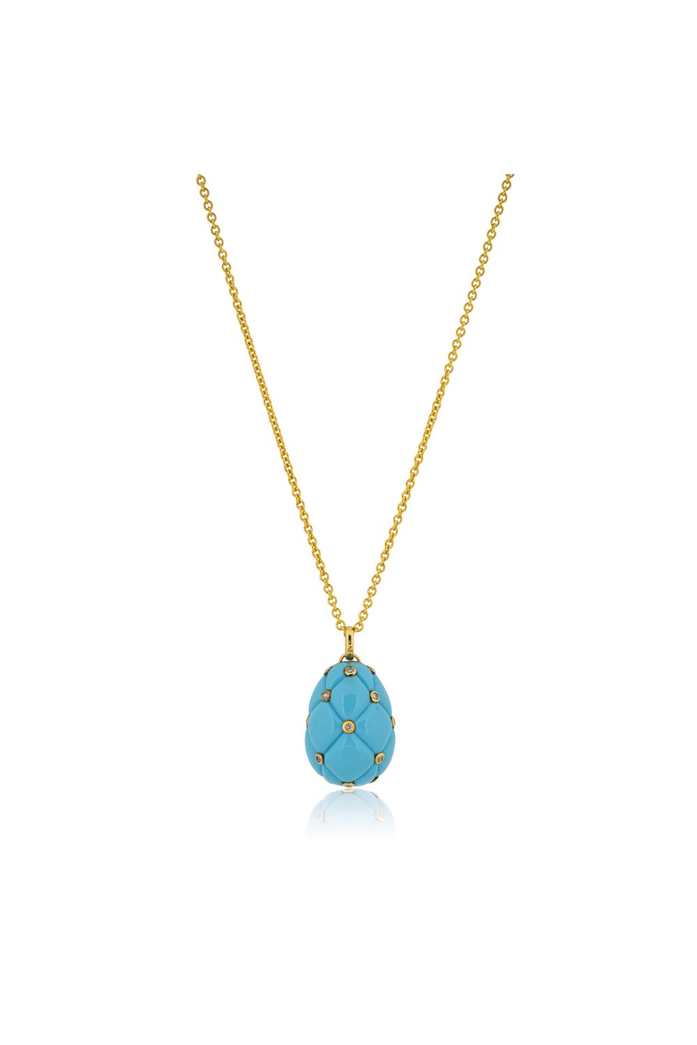 Shimmering Diamond Droplets Turquoise Egg Pendant Necklace