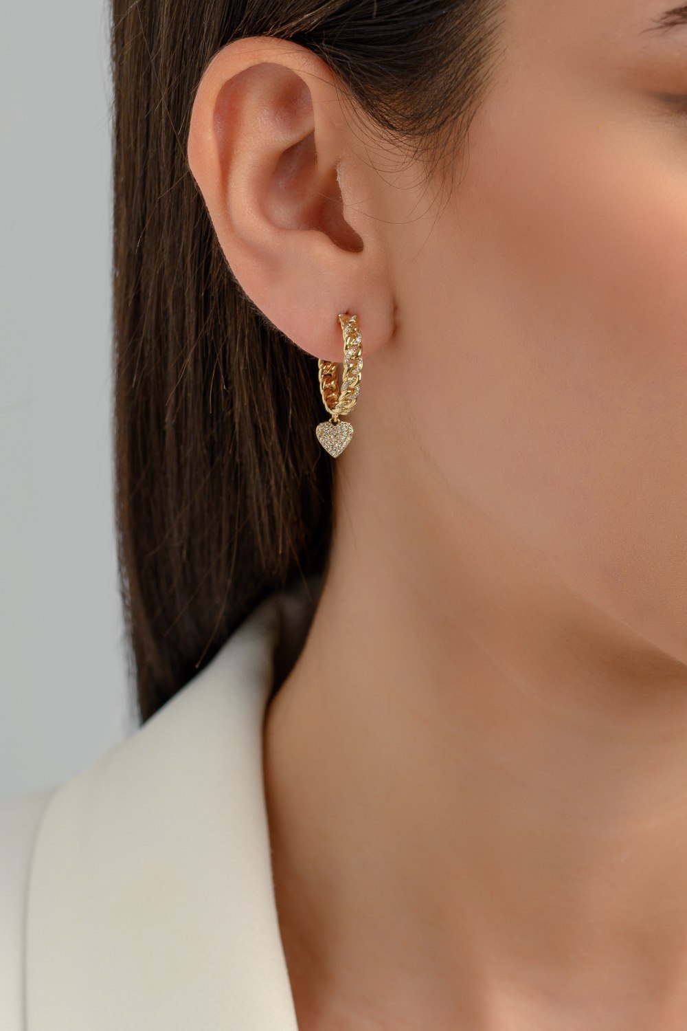 KESSARIS - Heart Diamond Huggie Earrings