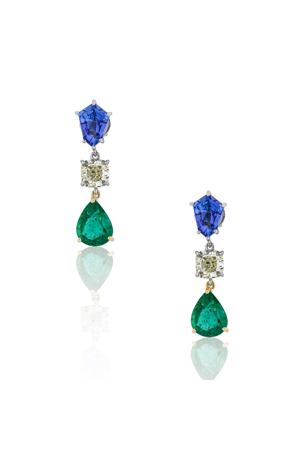ANASTASIA KESSARIS - Sapphire Diamond and Emerald Drop Earrings