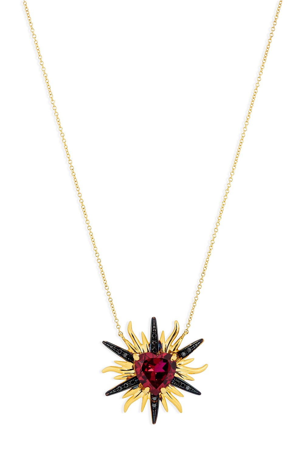 Red Heart In Yellow Gold Sun With Black Diamonds 