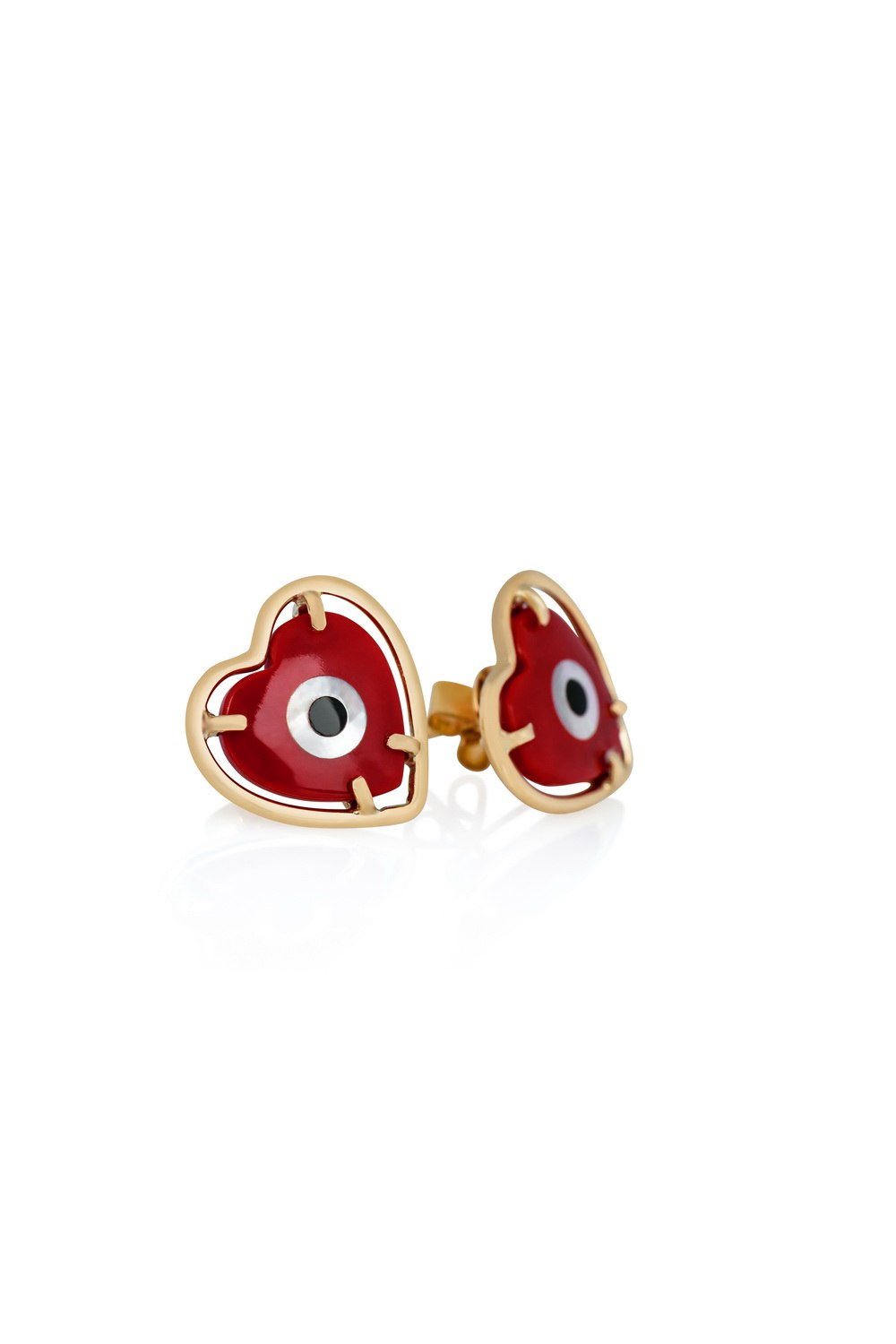 Evil Eye Red Heart Stud Earrings