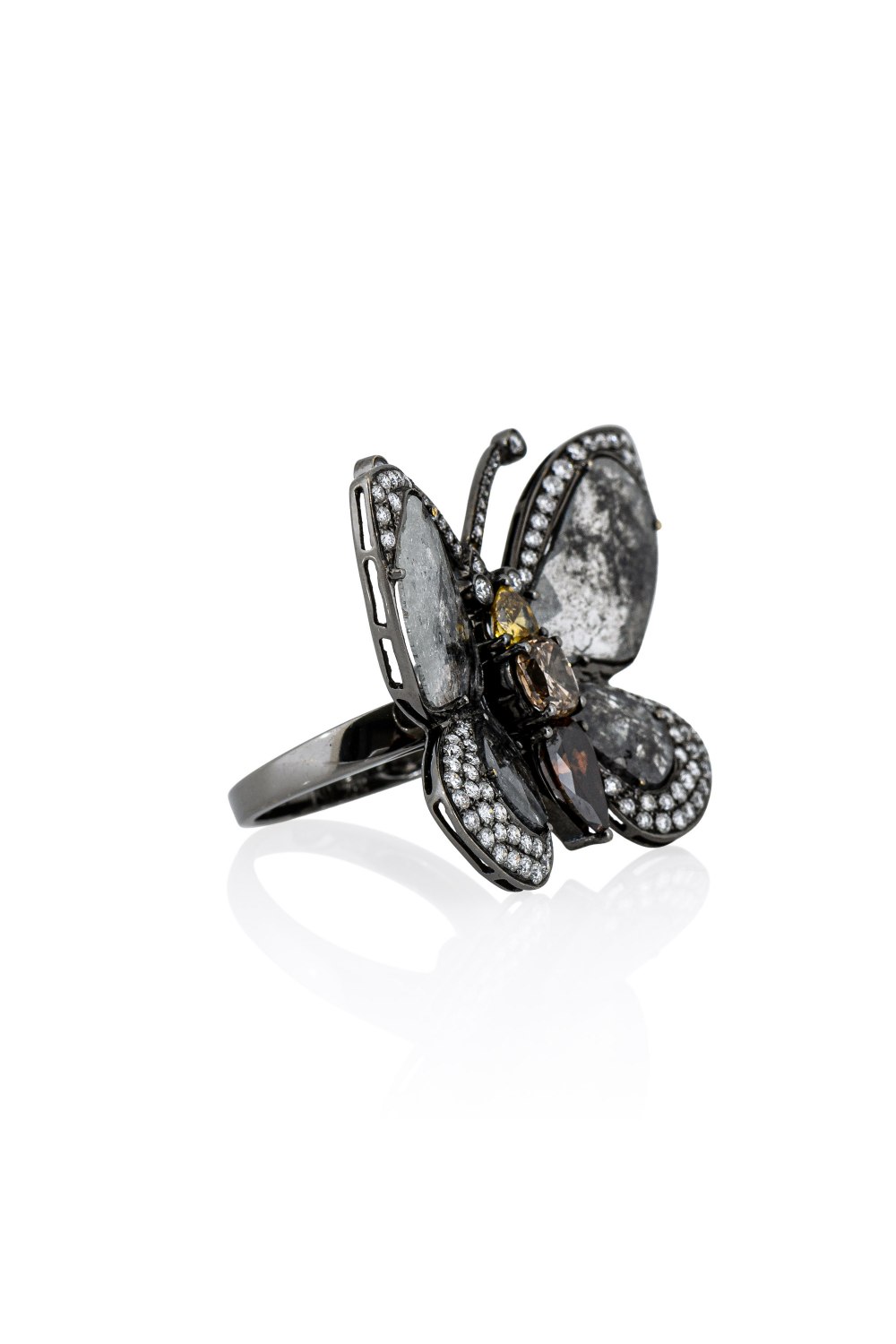 White & Brown Diamond Butterfly Ring